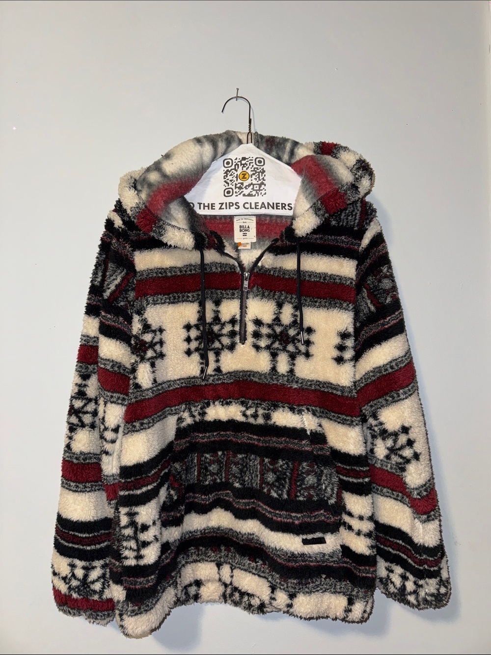 Billabong Cream, Burgundy & Black Sherpa Half-Zip Hoodie